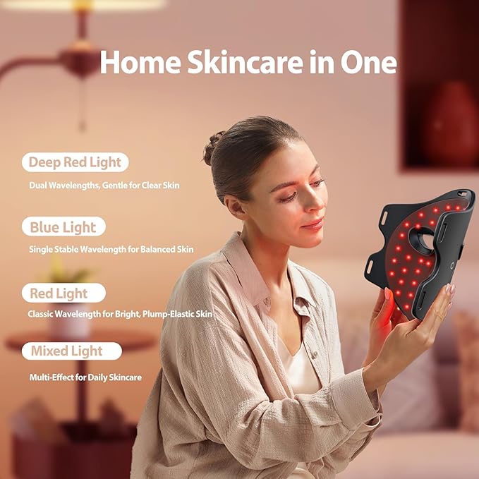 Red Light Mask for Face – LED Face Mask with 4 Modes, 3 Brightness & USB Charging, Adjustable Headband for Daily Home Skincare & Travel (Black)