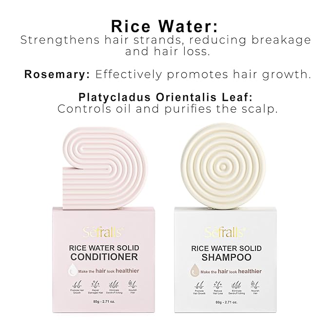 Rice Water Hair Care Set – Solid Shampoo & Conditioner Bars with Protein for Strengthening and Repairing Hair – Free from Parabens, Sulfates & Silicones – Nourishing Hair Care – 2-Pack