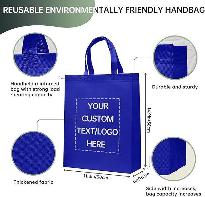 Custom Tote Bags Set of 50, Bulk Pack Grocery Shopping Travel Business Activities advertisement Reusable Bag