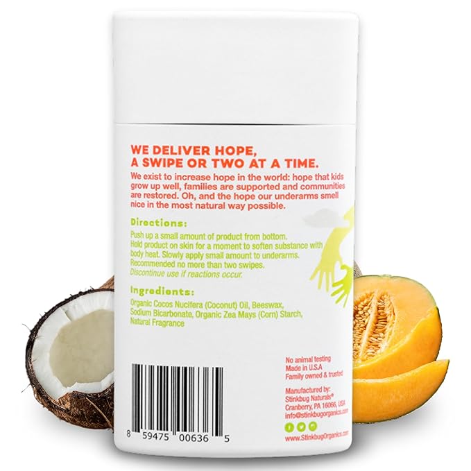 Stinkbug Naturals Organic Plastic & Aluminum Free Deodorant Stick with Coconut Melon and Coconut Oil | 2.65 Ounce, Pack of 2