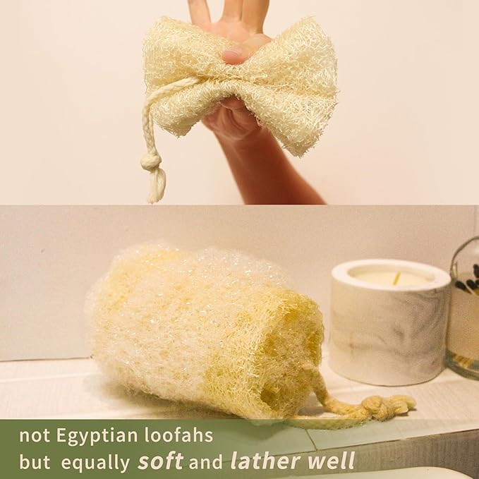 4.7" Natural Loofah Exfoliating Body Scrubber(4Pack),Real Luffa Sponge for Women and Men in Shower