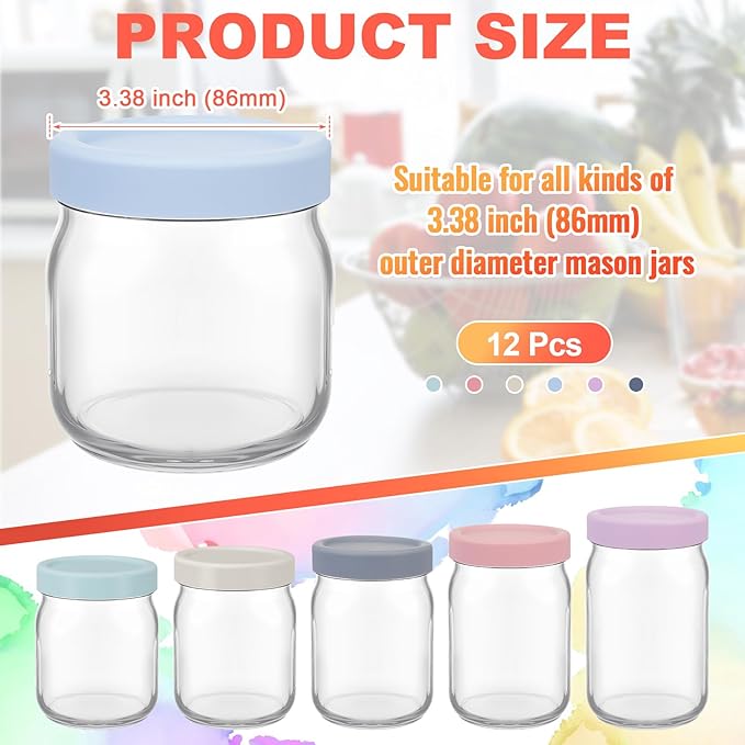 12 Pcs Silicone Wide Mouth Lids Mason Jar Lids Thickened Leak Proof Lid for 86 mm All Wide Mouth Mason Jars, Reusable Large Canning Jar Caps(Morandi)