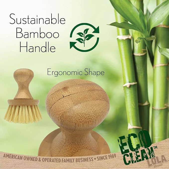 LOLA Vegetable Brush w/Comfort Bamboo Knob, Durable Poly Bristles, Natural Bamboo, Fibers are Recycled Soda/Water Bottles, 1 Pack