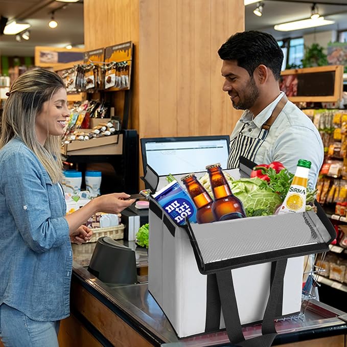 HATHOR Hot Cold Insulated Grocery Bags Reusable Stackable Collapsible Foldable Cooler Boxie Bag Shoping Totes for Groceries in Car, Frozen Food & Travel
