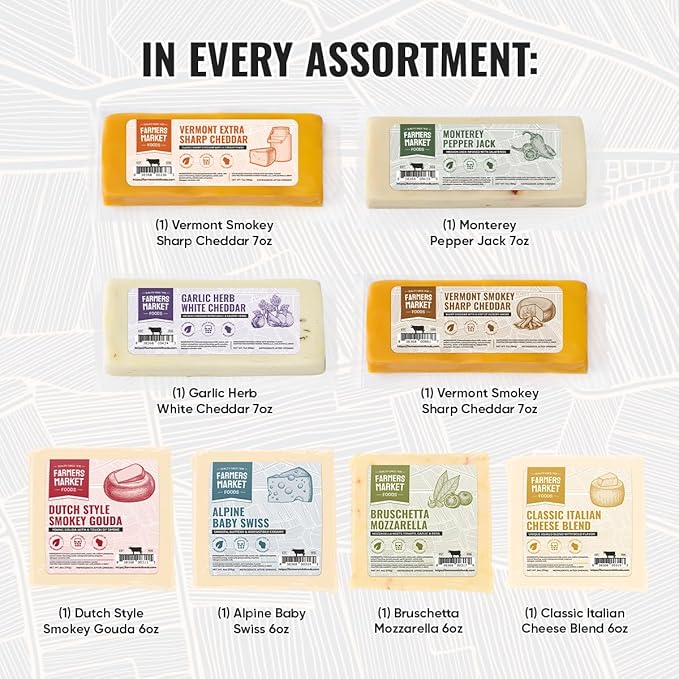 Farmers Market, Gluten Free, Keto, Paleo, Low Sodium, Zero Sugar, Wisconsin Cheese Gift Sets, 8 Count