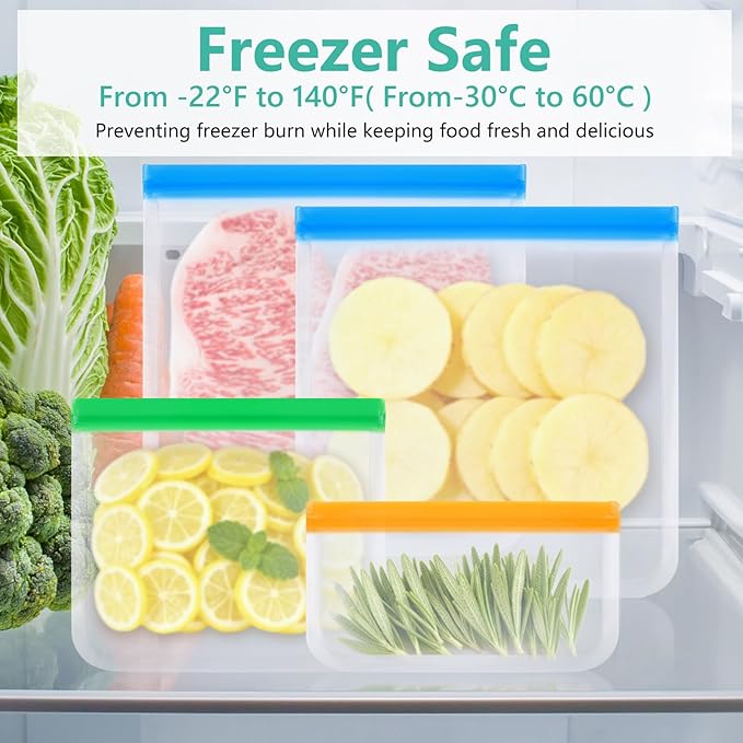 10 Pack Reusable Sandwich Bags, Dishwasher Safe Food Storage Bags, Leakproof Freezer Bags for Marinate Meats, Travel, Lunch, 2 Gallon 3 Sandwich 5 Snack