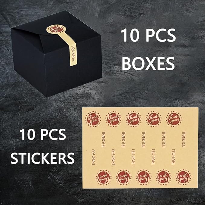 Small Black Boxes for Gifts, 10 PCS Gift Box with Stickers for Thanksgiving, Anniversaries, Party, Birthday, Graduations, and More(4.75” x 4.75” x 3.53”)