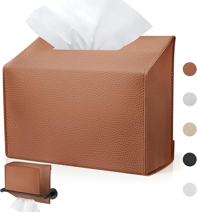 Disposable Hand Towel Box Cover Compatible with Kleenex Disposable Paper Hand Towels, Leather Tissue Box Cover Holder for Bathroom Holder (Brown-2 Pack)
