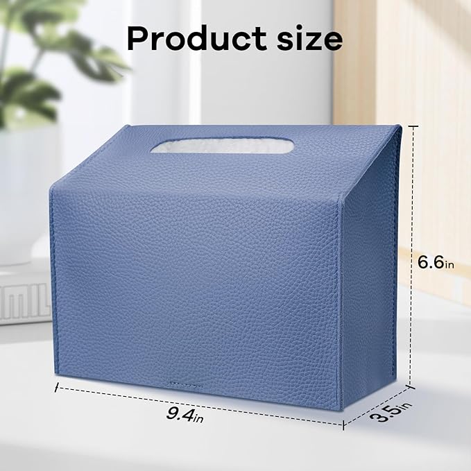 Tissue Box Cover Holder Compatible with Kleenex Disposable Paper Hand Towels, Leather Paper Towel Dispenser for Tabletop, Bathroom, Car, Office (Blue-1 Pack)