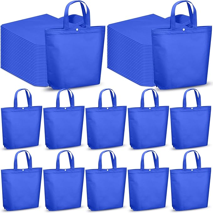 Paterr 100 Pcs Reusable Grocery Bags Bulk Shopping Tote with Handle Non Woven Portable Foldable Tote Bag Gift with Button