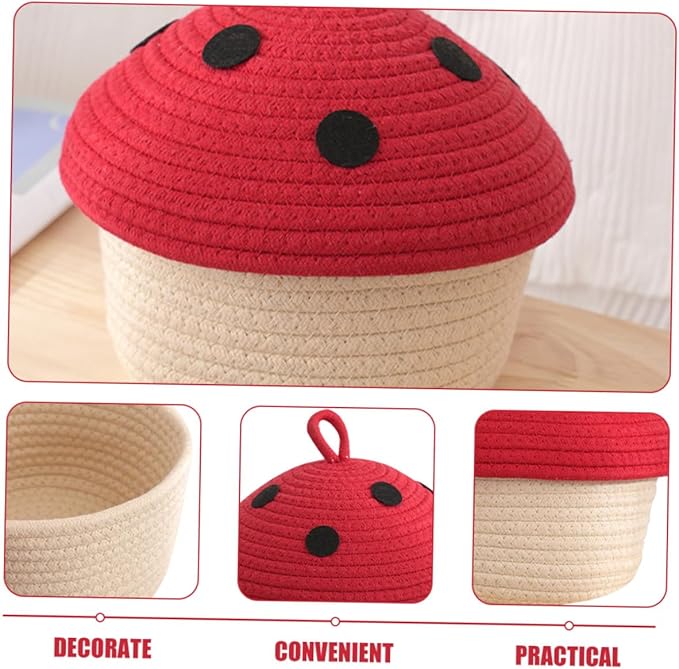 Cotton Rope Woven Storage Basket with Lid for Desktop Sundries Organizer Natural Cotton Material Multipurpose Snack and Bedroom Storage Container Space-saving Decorative Basket