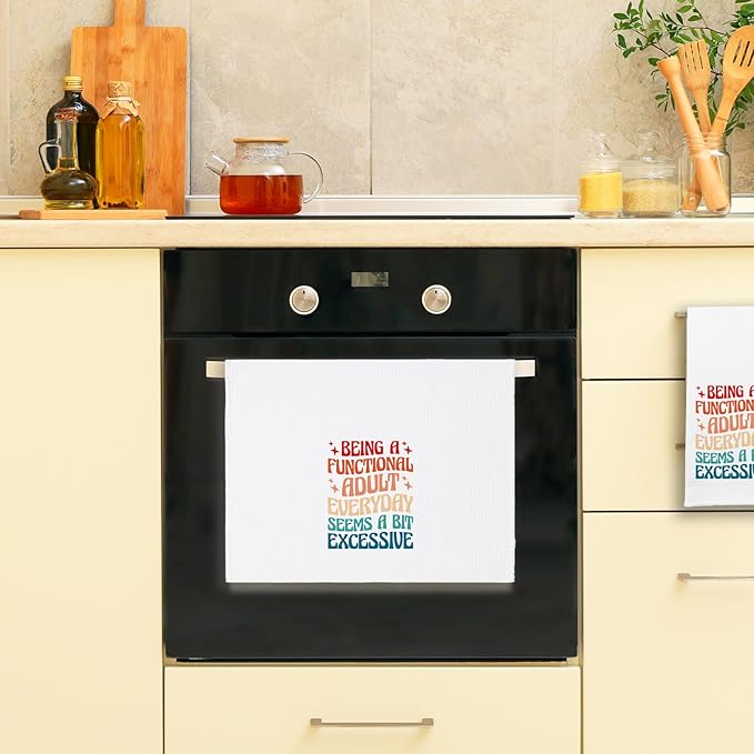 Funny Sarcastic Kitchen Towels, Being A Functional Adult Every Day Seems A Bit Excessive Dishcloths, Kitchen Decorative Tea Towels with Saying, Hilarious Gag Gifts for Women Sister Friend