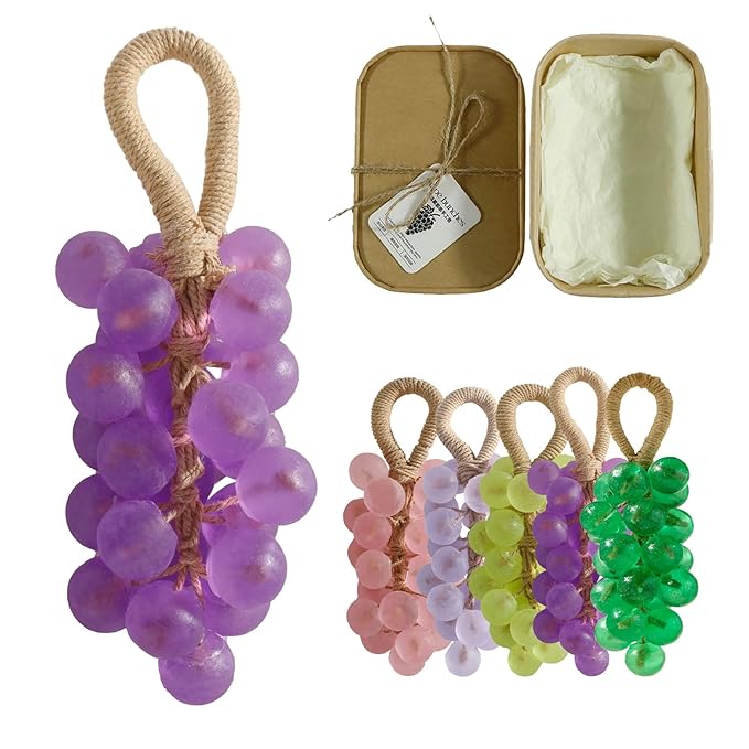 Handmade Grape Soap on a Rope, Natural Cold Process Cluster Soap Bar for Hand Wash and Bath, Decorative & Long Lasting Fragrance, Gift Set for Women Men (1, Grape)