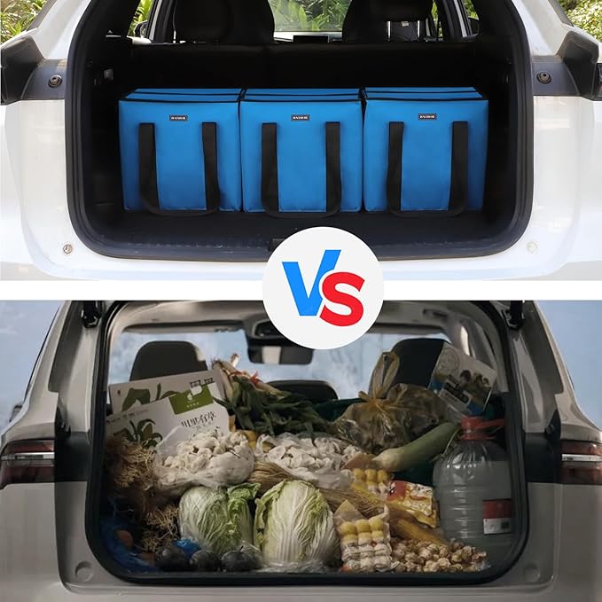 HATHOR Hot Cold Insulated Grocery Bags Reusable Stackable Collapsible Foldable Cooler Boxie Bag Shoping Totes for Groceries in Car, Frozen Food & Travel