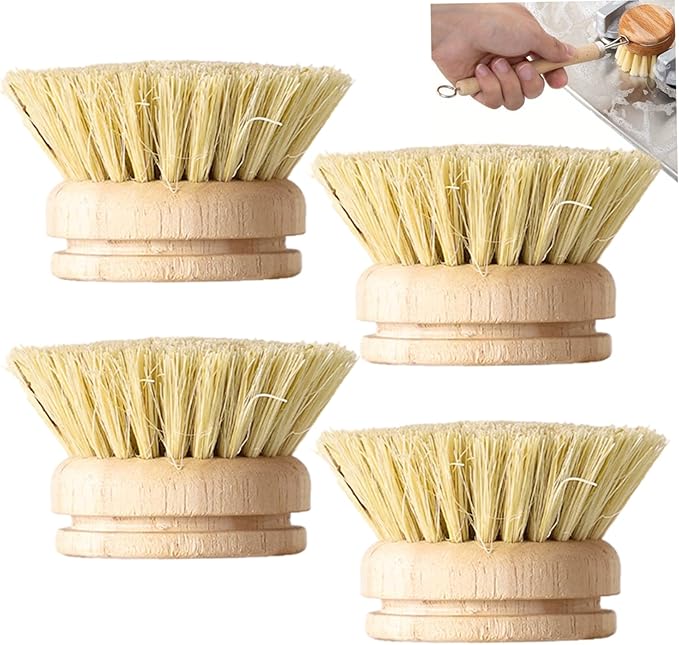 4Pcs Natural Dish Brush Bamboo Wood Handle, Wooden Dish Scrubber, Eco-Friendly Bamboo Brush for Dishes (1.8x1.8 inch)