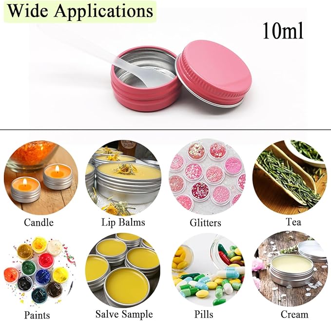 10ml Aluminum Tin Jar, Refillable Makeup Containers 10g Aluminum Screw up Lid Small Round Container Bottle for Cosmetics, Lip Balm, Cream, Toner, Eyeshadow, Candle, Tea, Beads, 24 Pack Tins
