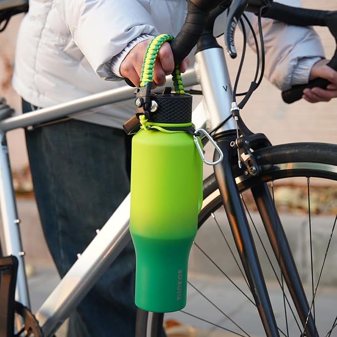 BJPKPK Insulated Water Bottles with Straw Lid, 35oz Metal Water Bottle with 2 lids & Paracord Strap, Double Wall Stainless Steel Vacuum Tumblers, Cups, Mugs, Thermo for Hot& Cold Drinks, Bamboo Grove