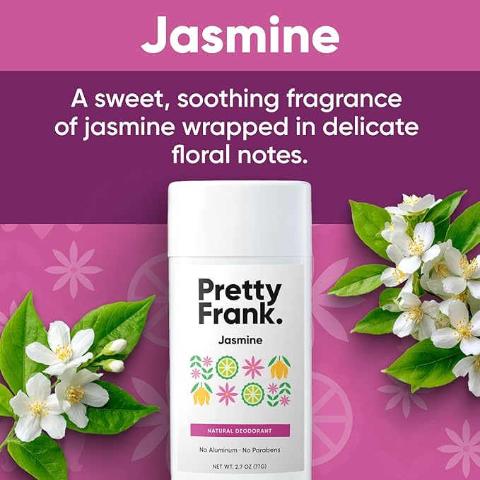 Pretty Frank Natural Aluminum-Free Deodorant Stick, Jasmine (1-Pack) | All-Day Odor Control for Women & Men | Effective, Skin Soothing Formula with Safe, Organic Ingredients and Essential Oils