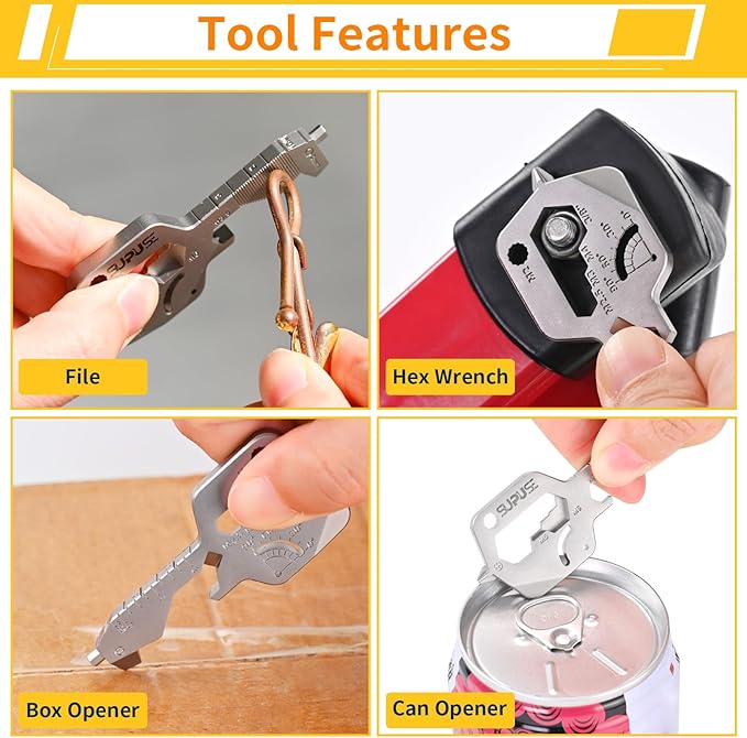 Key Shaped 20 In 1 Keychain Multitool - Pocket Utility Gadget, Bottle Opener Keychain, Wrench, Screw Drivers, Gift for Men and Women, Stainless Steel Keychain Utility Tool, Silver, 1 Pack