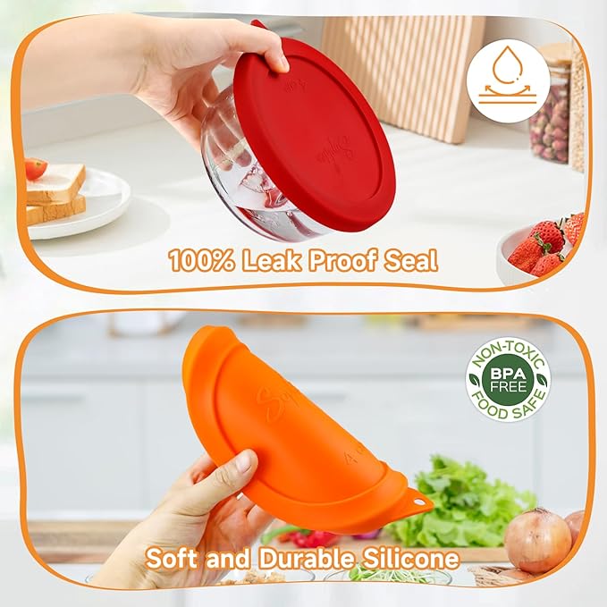 Sophico 4 Cup Round Silicone Storage Cover Lids Replacement for Anchor Hocking and Pyrex 7201-PC Glass Bowls (Container not Included) (Mix) 4 Pack