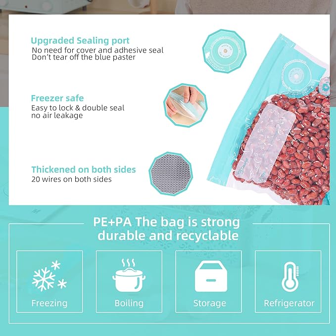 Sous Vide Bags Reusable, Vacuum Food Storage Bags 15 pcs (S M L each size 5pcs) Comes with 4 sealing sliders PA&PE material Double zipper Long-lasting freshness Bag for Cooking, Food Storage