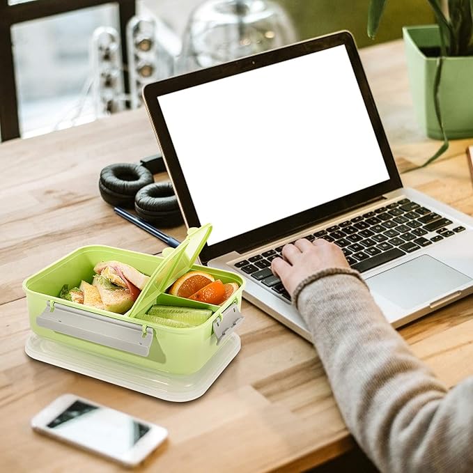3 Pack Sandwich Container,Reusable Sandwich Containers for Lunch Boxes,Plastic Sandwich Box Tupperware for Kids Adults, Divided Salad Bento Box Food Meal Prep Container for School, Office,Travel, 40oz