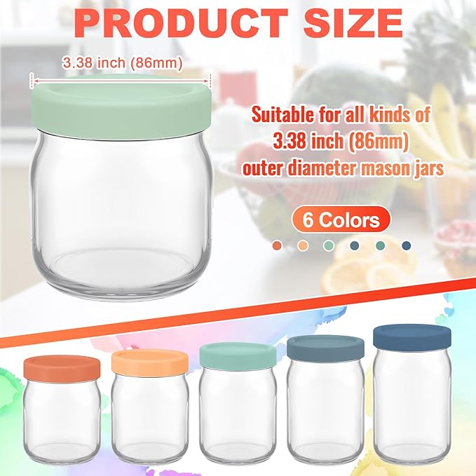 6 Pcs Silicone Wide Mouth Lids Mason Jar Lids Thickened Leak Proof Lid for 86 mm All Wide Mouth Mason Jars, Reusable Large Canning Jar Caps(Vintage Color)