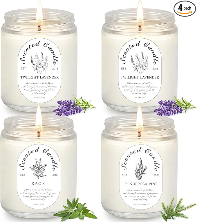 Lavender Candle Gift Set, 4 Pack Soy Wax Scented Candles for Home – Lavender, Sage & Ponderosa Pine – Aromatherapy Candles for Relaxation, Stress Relief & Christmas Gifts for Women