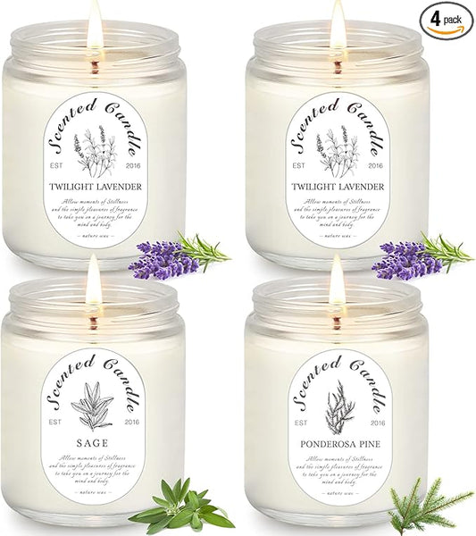 Lavender Candle Gift Set, 4 Pack Soy Wax Scented Candles for Home – Lavender, Sage & Ponderosa Pine – Aromatherapy Candles for Relaxation, Stress Relief & Christmas Gifts for Women