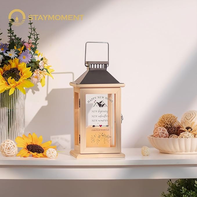 House Warming Gifts for New Home: Housewarming Gift for Women Farmhouse Home Decor Wood Lantern for Living Room Kitchen Counter Table Shelf