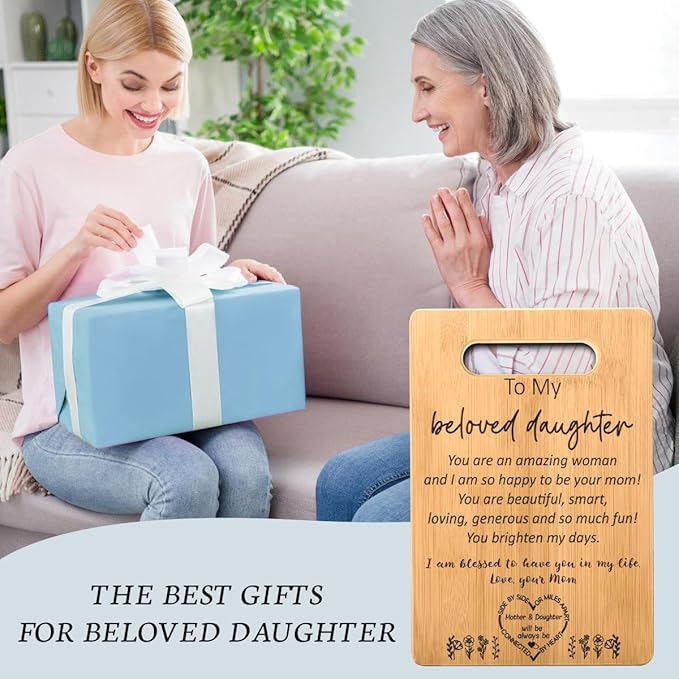 Birthday Gifts for Daughter from Mom, Best Daughter Kitchen Cutting Board, Gifts for My Daughter Stepdaughter Bonus Daughter Christmas Wedding Gifts for Beloved Daughter Gift from Mother
