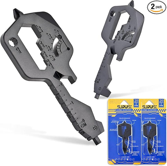 Men Keychain Multitool 2 Pack, 20 In 1 Key Shaped Pocket EDC Gadgets, Multi Tool with Drill Drive Screwdriver and Bottle Opener Keychain, Perfect Gifts for Men, Women, Dad and Outdoor, Black