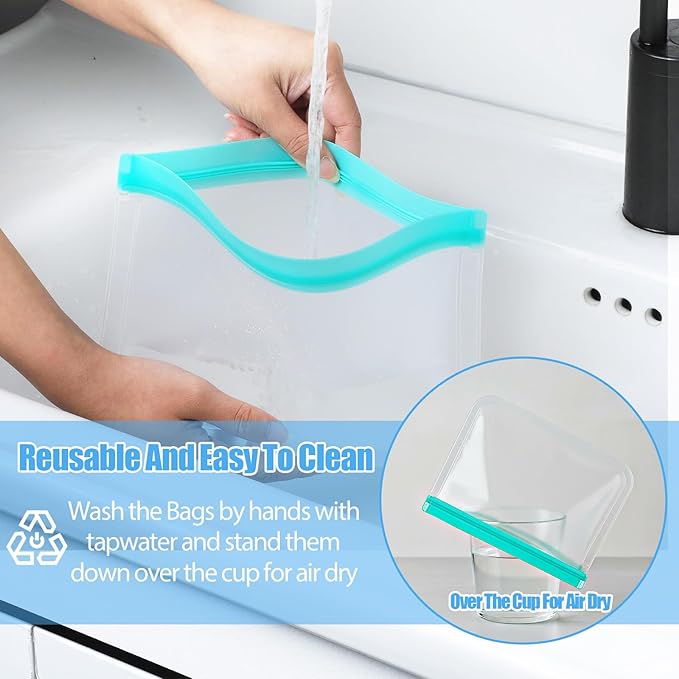 32 Pack Reusable Storage Bags, 3 Sizes Leakproof Food Bags, Dishwasher Safe BPA-Free Sandwich Snack Gallon Bag for Milk Bread Fruit Vegetable Meat Cookie, 3 Colors