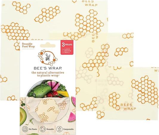 Bee's Wrap Beeswax Wraps for Food - Honeycomb 3 Pack (S, M, L) Made in USA Reusable & Organic Food Wraps