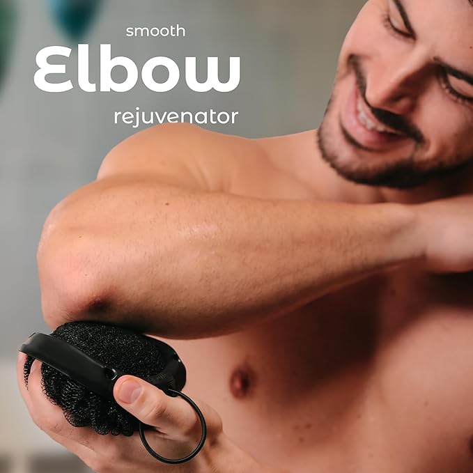 MainBasics Shower Tool Duo 2-1 Shower Loofah Sponge and Exfoliating Body Scrubber (2 Pack, Black)