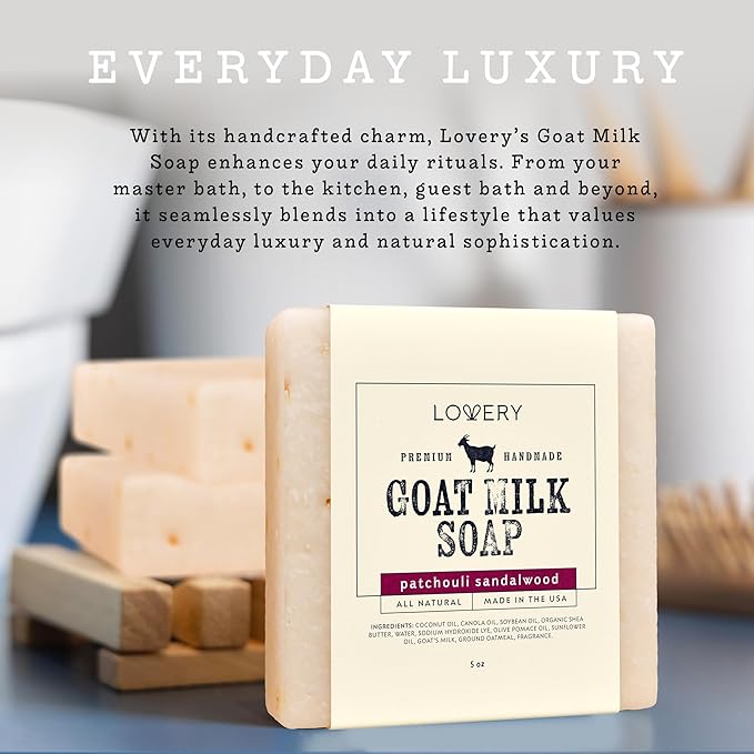 LOVERY Christmas Gifs for Men Who Has Everything, Goat Milk Soap Made in USA with Organic Shea Butter - Patchouli Sandalwood Scent - Goats Milk Soap Bar