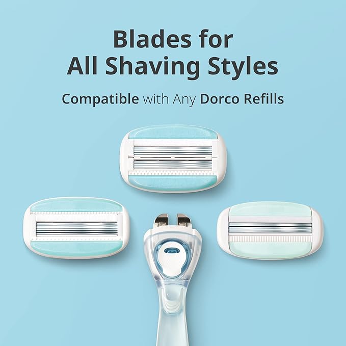 DORCO eve Pack of 6 Razors for Women for Extra Close Shaving, (No Handle, 8 Pcs Razor Blade Refills), Double 3 Curved Blades with Bend-in-the-middle Razor Head, Razors for Shaving