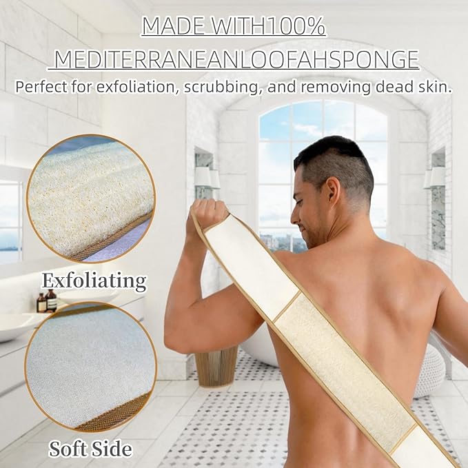Exfoliating Natural Loofah Sponge Back Scrubber for Shower, Exfoliating Sponge for Shower, Bath Shower Scrubber for Men and Women, Luffa Scrubber to Clean Your Back Deeply Relax Your Body (1 Pack)