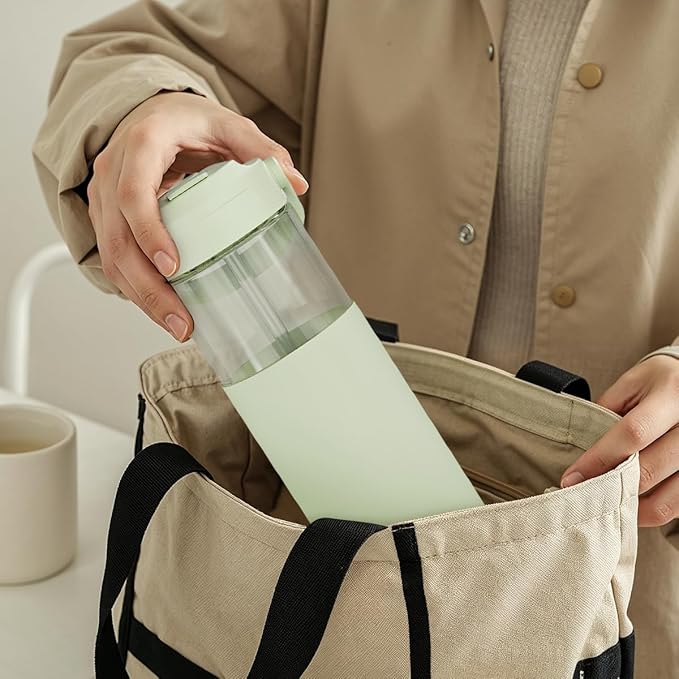 Glass Water Bottle with Silicone Sleeve and Straw Lid 20oz for Girls Women, Glass Drinking Bottles for Travel Home Gym Sports (Pistachio Mist)