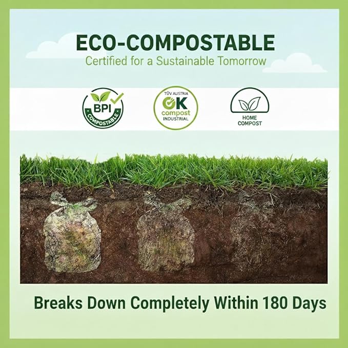 1.6 Gallon Compostable Bags with Handles, Small Kitchen Food Scrap Bags for Countertop Compost Bin, 6L, 100 Count, BPI & OK Compost Certified