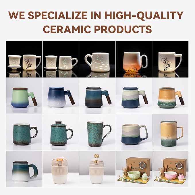 14.6oz Jadeite Ceramic Coffee Mug with Wave Design, 1340℃ High-Fire Unique Mug - Lead-Free, Microwave Safe, Gift for Coffee/Tea Lovers (Symbol of Freedom & Courage)