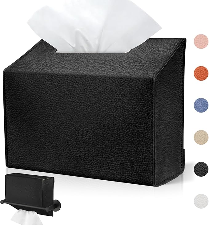 Disposable Hand Towel Box Cover Compatible with Kleenex Disposable Paper Hand Towels, Leather Tissue Box Cover Holder for Bathroom Holder (Black-2 Pack)
