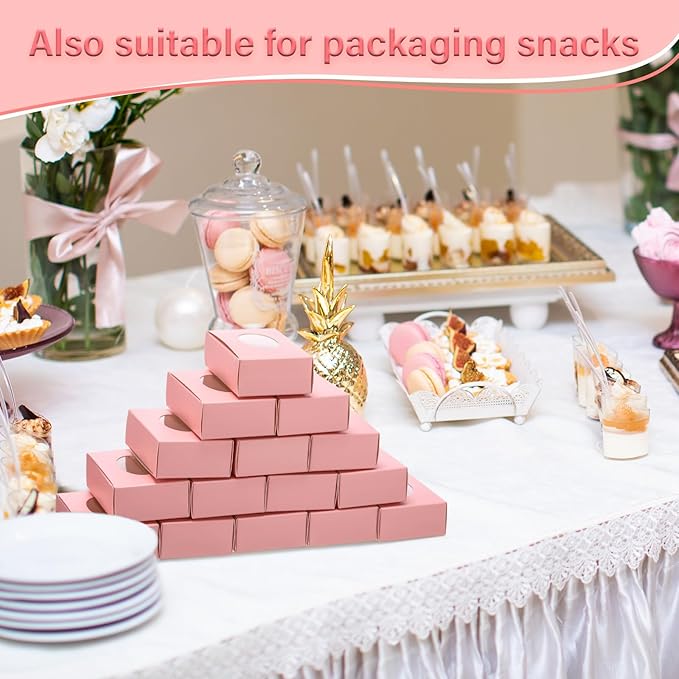 TaoBary 100 Pcs Soap Boxes for Homemade, 3 x 3 x 1.2 Inch Small Paper Gift Packaging Boxes with Window, Gift Wrappers for Soap Packaging Making Party Favor(Oval, Pink)