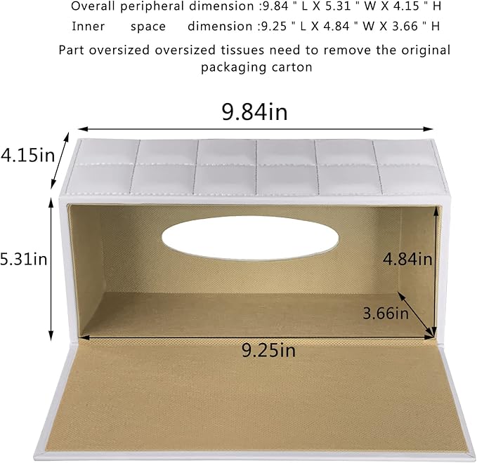 High-end Fashion Pu Leather Tissue Box Holder Cover Rectangular,Napkin Facial Tissues Cube Dispenser,Tissue Cover Decorative Container with Magnetic Bottom for Home Office Car (White)