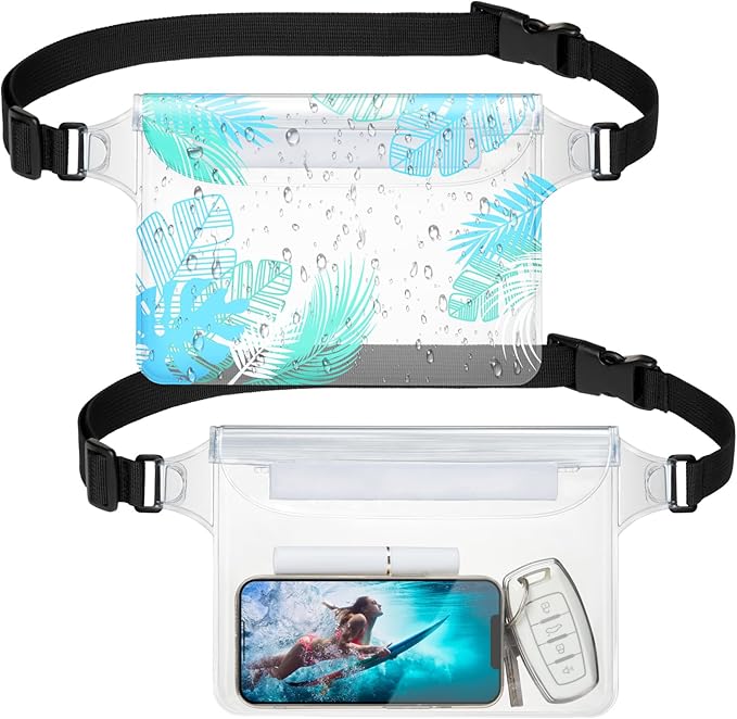 F-color Waterproof Fanny Pack - Cruise Essentials 2025 - Waterproof Pouch, Triple Zipper Roll-Top Dry Bag for Phone with Adjustable Waist Strap, Keep Passport Valuables Dry for Beach Kayaking Boating