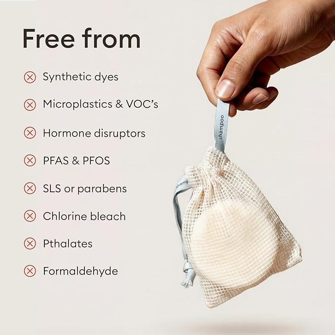 Vove Shampoo Bar Set with Sudsing Bag, Vanilla Cedar, 2 Bars & Storage Bag, Strengthening Solid Shampoo with Rice Protein, Ginseng & Squalane, Essential Oil Blend, FSC Packaging