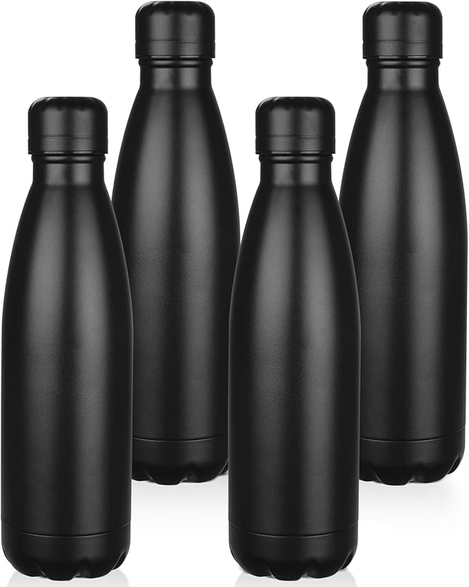OWS 17oz Insulated Water Bottles Bulk 1/2/4 Pack, Metal Sports Water Bottles, Double Wall Vacuum BPA-Free Flask for School, Sports(blcak 4pcs)