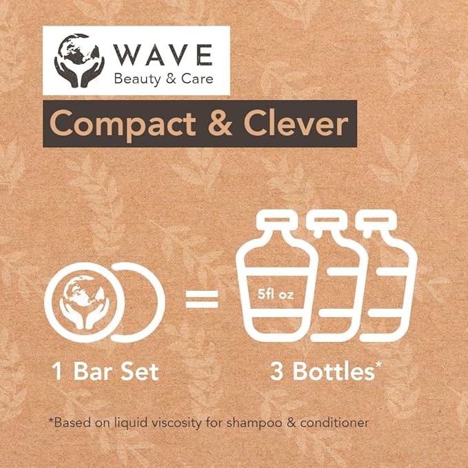 Wave Shampoo Bar & Conditioner Bar Set Fresh Citrus Vegan Sulfate Free USA Handmade Moisturizing Solid Bars for All Hair Types Good for Travel Long Lasting 120 Uses Citrus Shampoo and Conditioner Bar