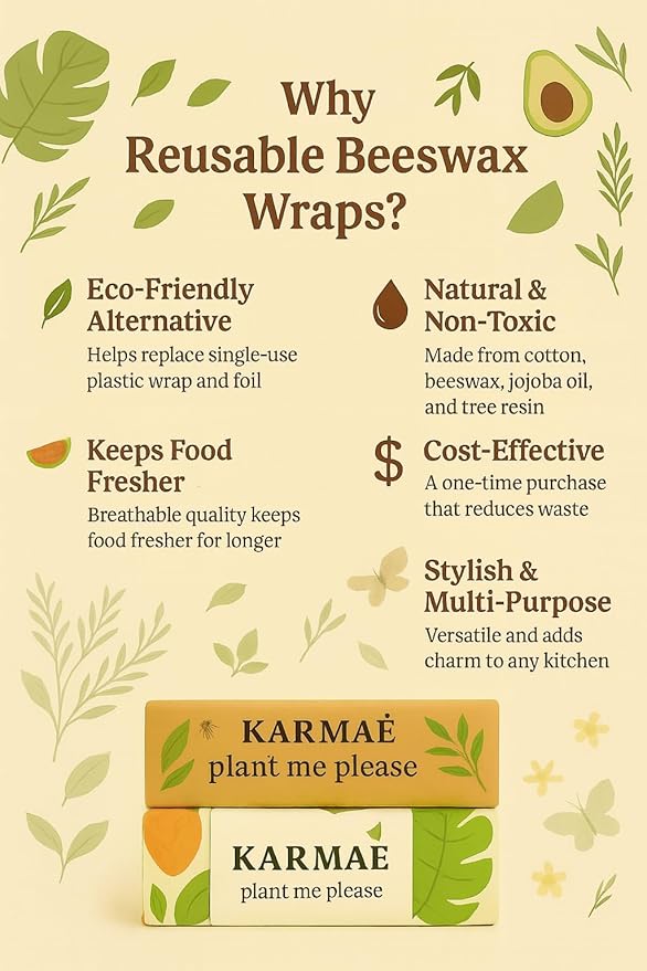 Reusable Beeswax Food Wraps – 3 Pack & Roll (16.9"-39") | Sustainable Eco-Friendly Wraps for Food Storage | Natural Beeswax Wraps with Seed Paper, Twine & Gift Packaging.