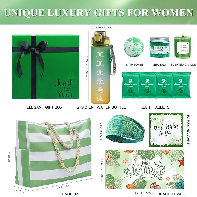 Self Care Gifts for Women - Inspirational Sport Gifts Set for Women with Large Canvas Bag, Water Bottle & Relaxation Spa Gift Baskets, Christmas Holiday Gift for Her Wife Mom Sister, Bestie